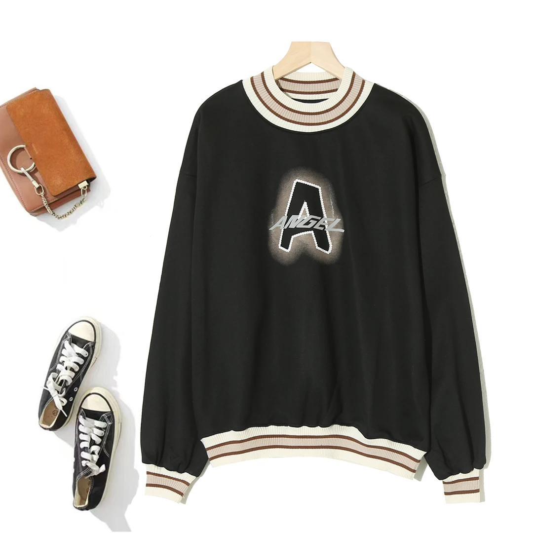 女士字母拼接设计感简约春秋圆领休闲春秋季舒适韩系百搭卫衣H466