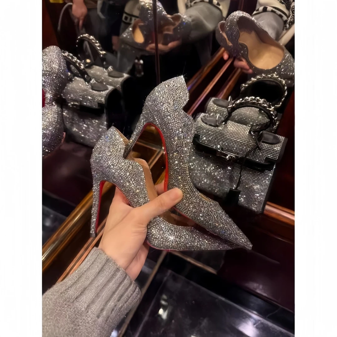 公主红底尖头高跟鞋细跟高跟鞋新娘鞋高跟鞋轻奢尖头