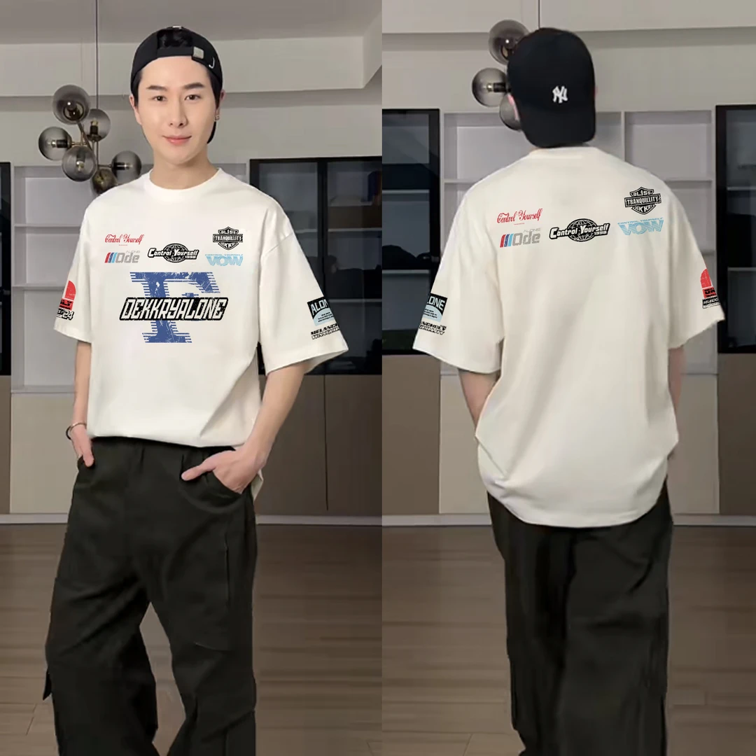 labzaa美式潮牌设计感字母印花纯棉短袖T恤男女夏季百搭休闲上衣