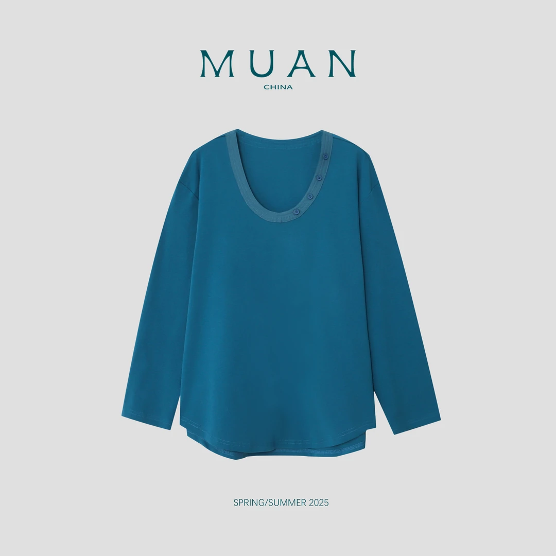 木小妹MUAN：《大理长袖T》定制宽松简约大U领长袖上衣打底DG3-8899