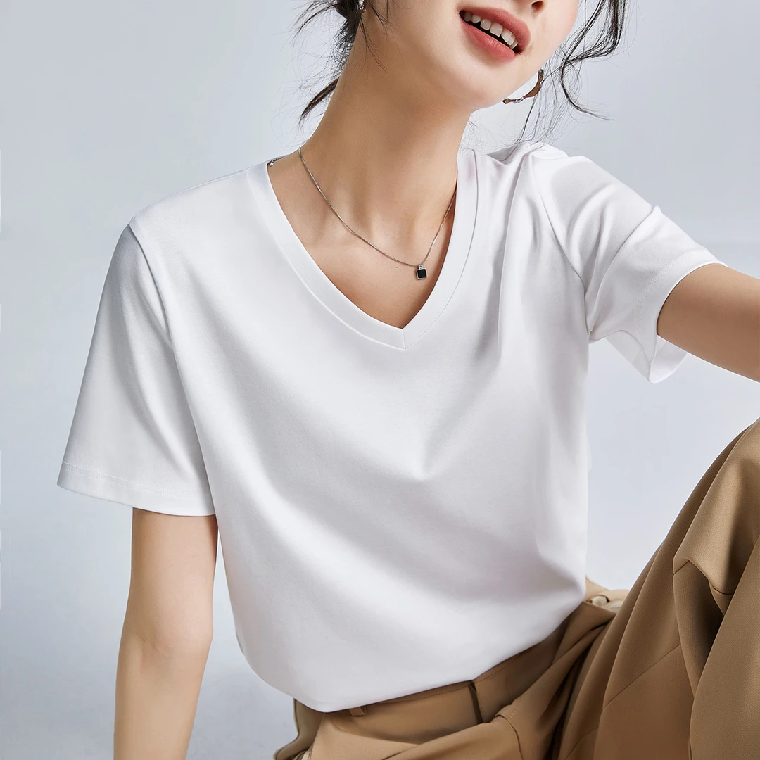 高品质丝光棉t恤女短袖2025新款宽松内搭外穿圆领液氨t恤打底衫