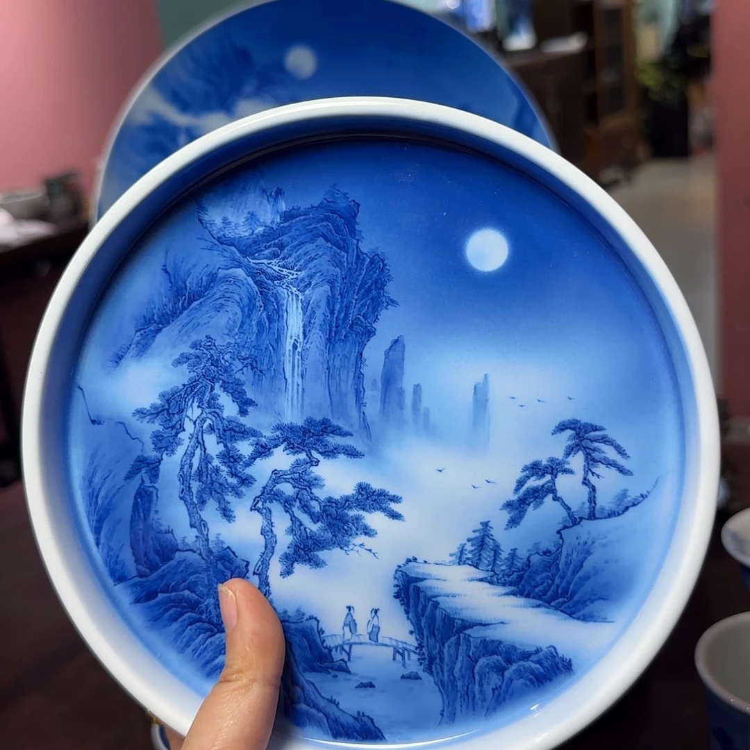 瓷片龍*青花山水壶承