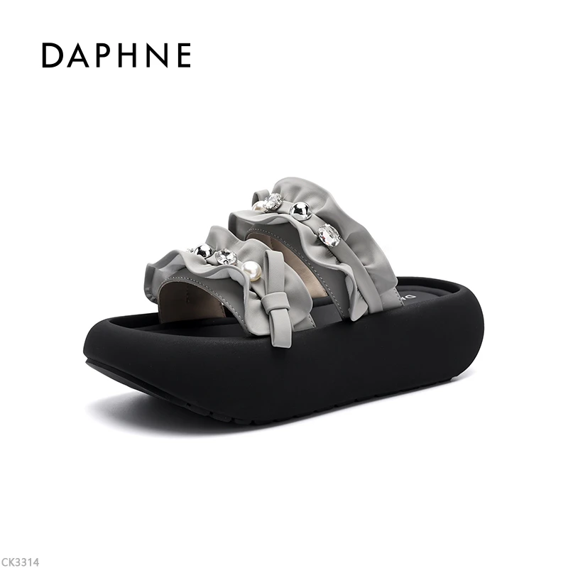 达芙妮厚底拖鞋女2025夏季新款专柜正品潮流水钻珍珠镶嵌一字拖L