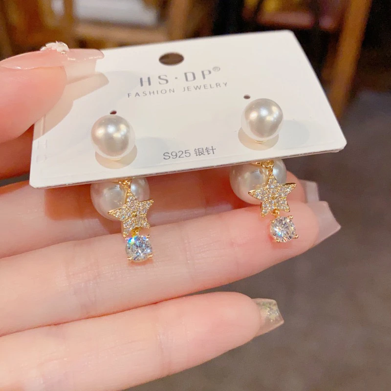 铜合金耳饰 精品/个性时尚温柔百搭星星前后戴耳坠轻奢高级感耳环