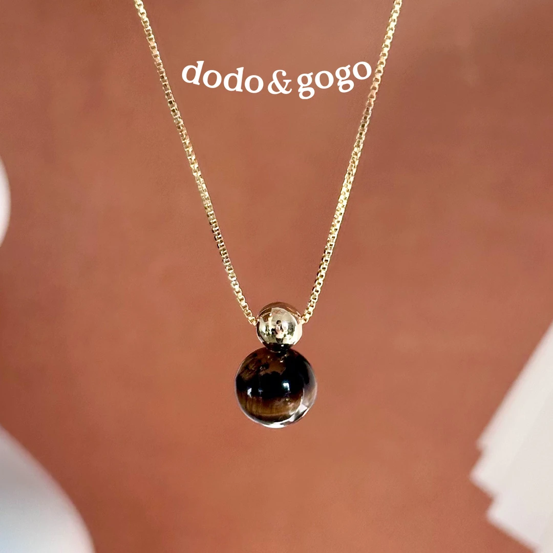 DODOGOGO 合金项链 简约虎虎石金属球项链气质时尚精致高级毛衣链