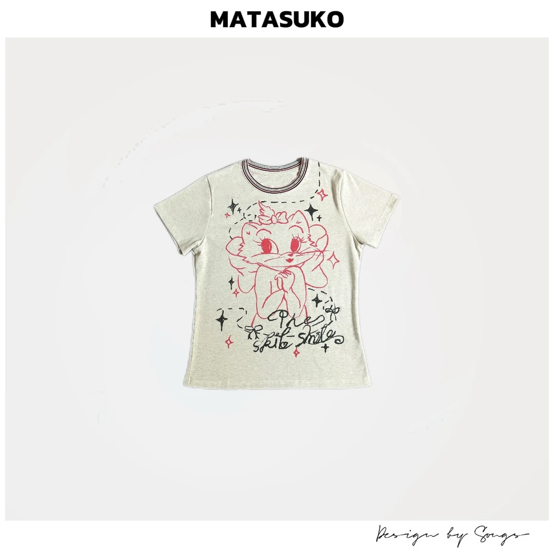 MATASUKO 手绘玛丽猫 木匠纤维面料 T恤