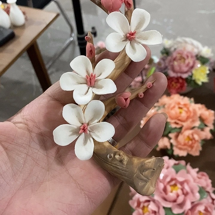 瓷片纯手工陶瓷花摆件瑕