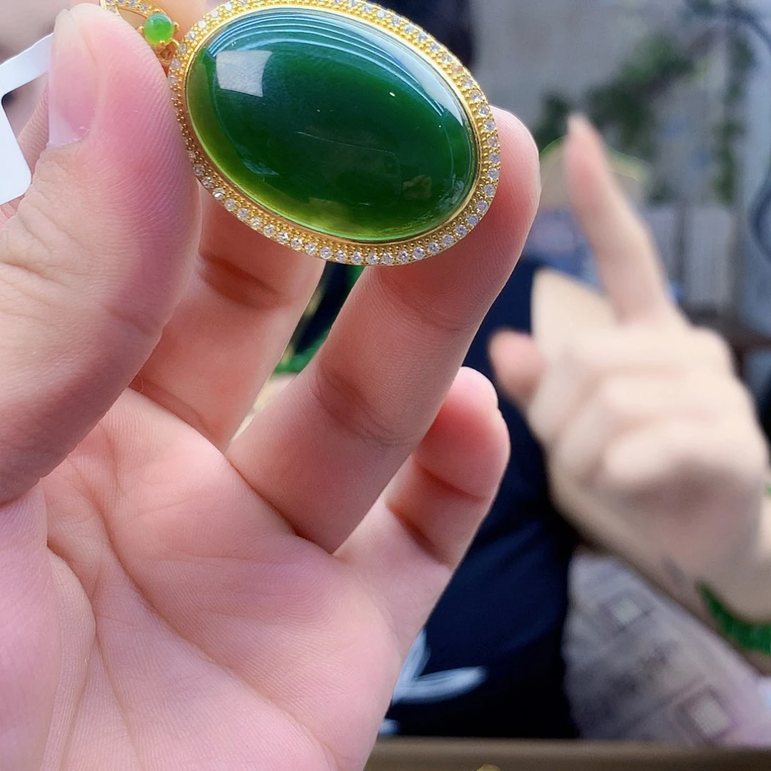 和田玉（碧玉）银S925镶嵌吊坠(不含链)吊坠