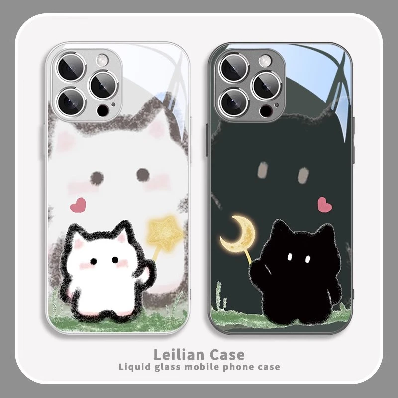 猫咪适用于苹果/华为/小米/vivo/OPPO黑白小猫卡通可爱情侣手机壳