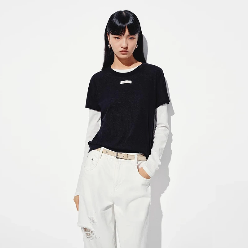 【T恤】2025夏新品轻薄肌理长袖短袖叠穿圆领两件套T恤Z6127