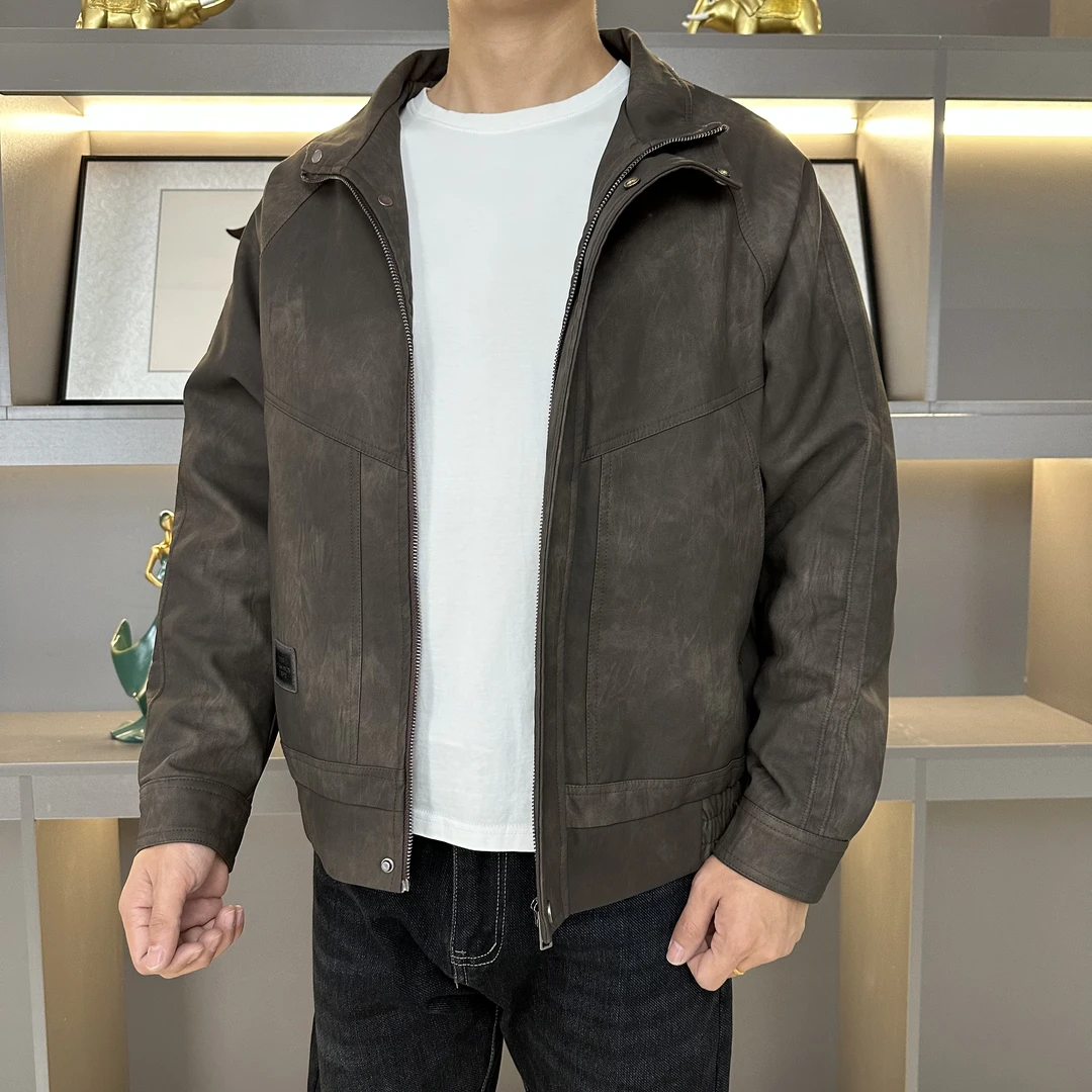 2518秋冬季男士皮衣加绒保暖立领潮牌机车痞帅皮夹克