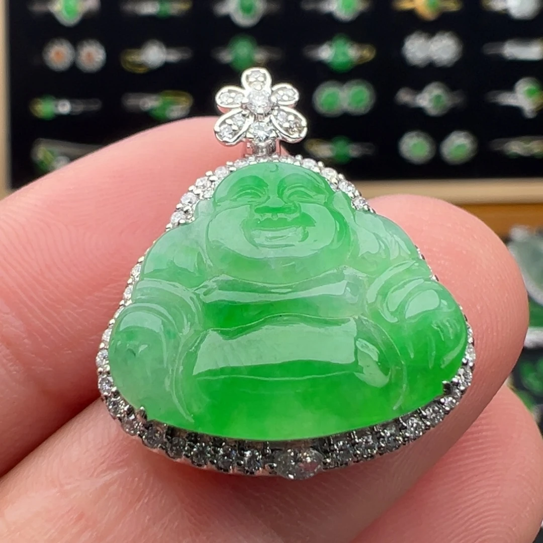 翡翠18K金镶嵌颈饰佛15.3