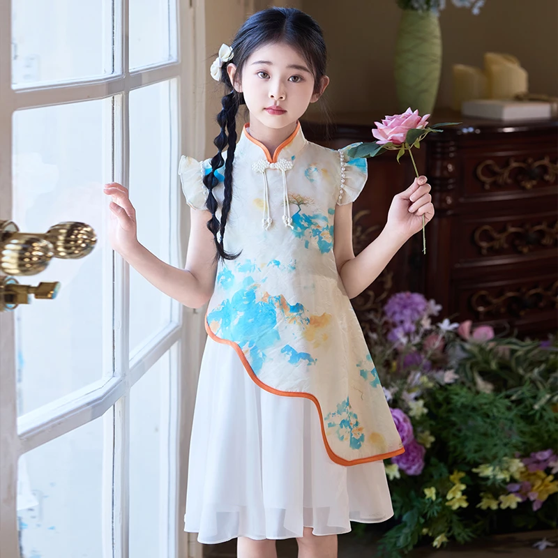 女童洋气旗袍复古国风中式连衣裙唐装2025新款古风汉唐风夏季裙子