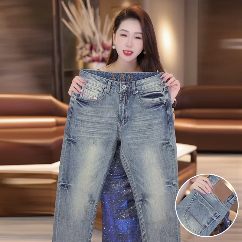 春夏新款男士牛仔裤薄款潮流百搭高端宽松小直筒复古浅色时尚男款