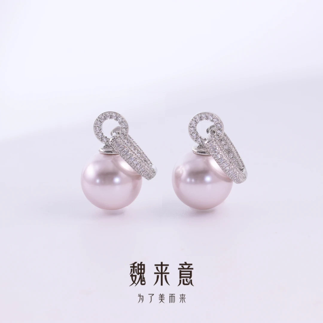 合金仿珍珠耳饰 【魏来意】镀K金正圆无暇  高级曼塔玫瑰耳环（13mm）