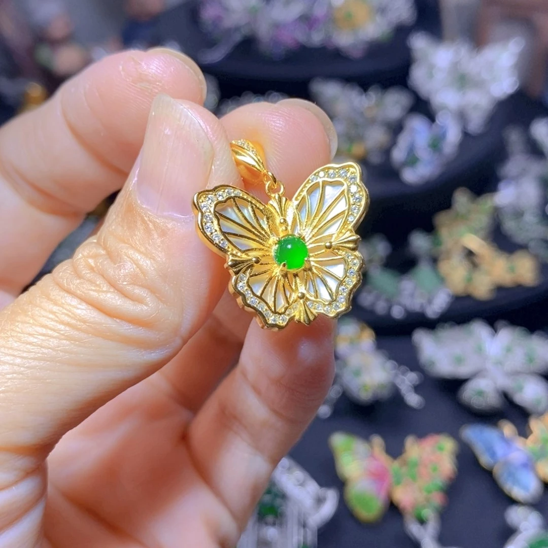 翡翠银S925镶嵌吊坠(不含链)天然翡翠