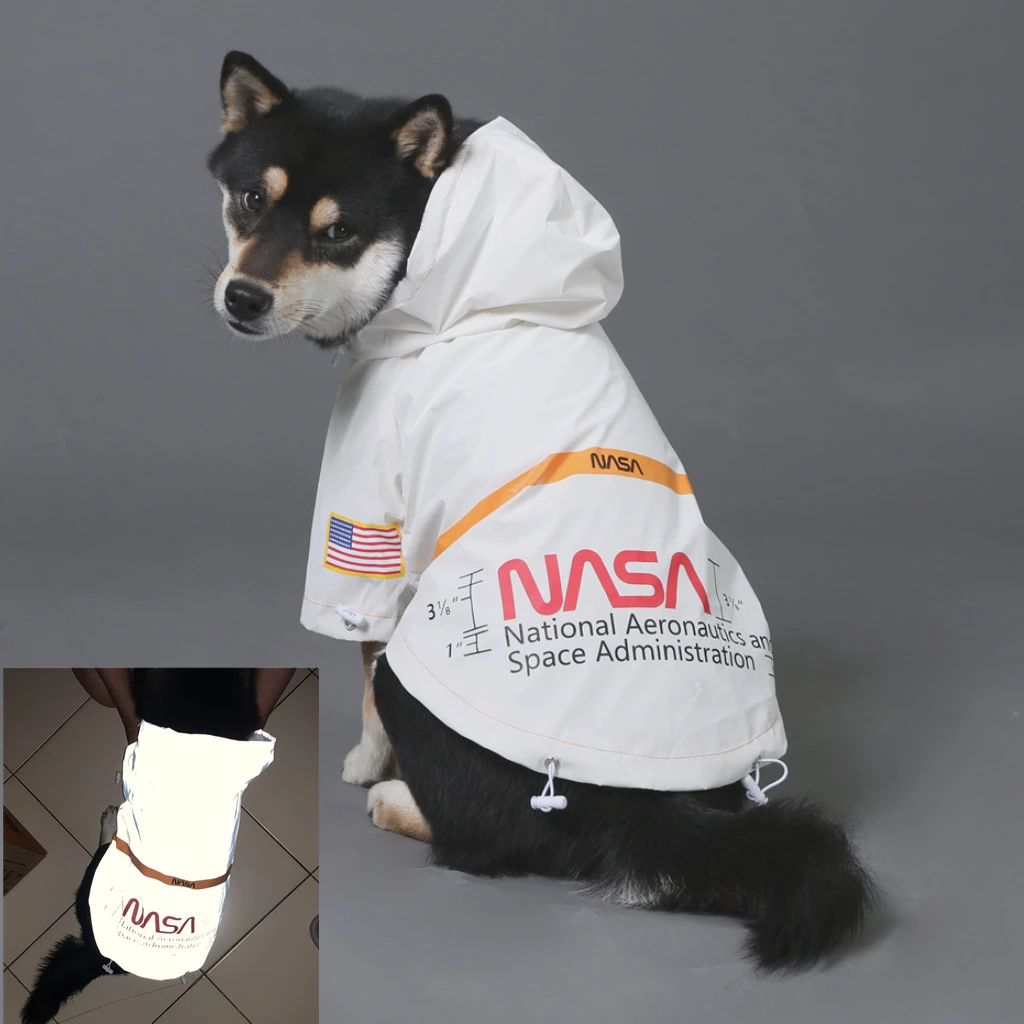 美国国旗潮牌防风防雨NASA反光宇航服大型犬雨衣 狗狗宠物冲锋衣