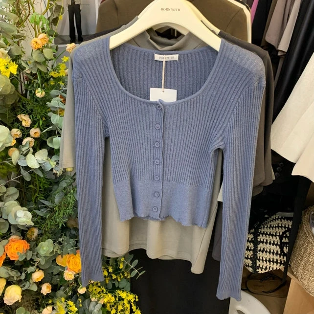 7772# 圆领针织衫开衫打底衫