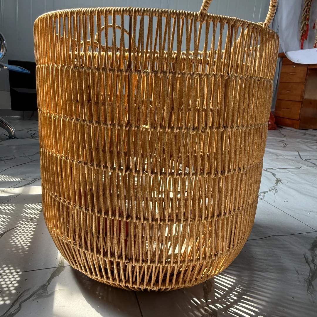 欧式简约手工清新纯色田园元素脏衣篮酒店竹编北欧收纳桶客厅篮子