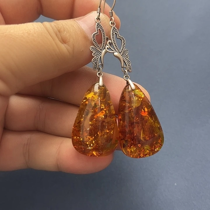 琥珀未镶嵌裸石耳坠