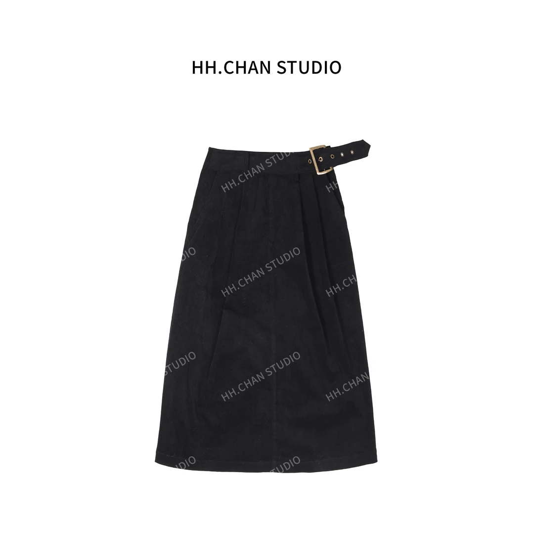 HH.CHAN“灯芯半裙”秋冬灯芯绒显瘦黑色半身裙HH-6756