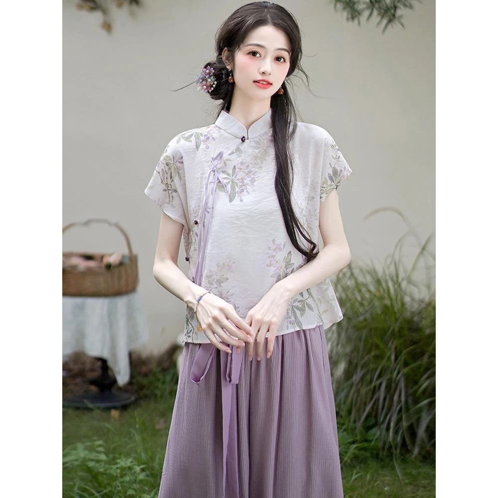 可以穿着上班的汉元素通勤轻汉服女装日常新中式改良宋裤套装夏季