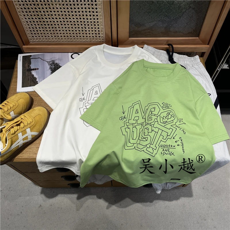 吴小越w1383男童夏款圆领宽松无感数码印花冰感棉t恤短袖中大童