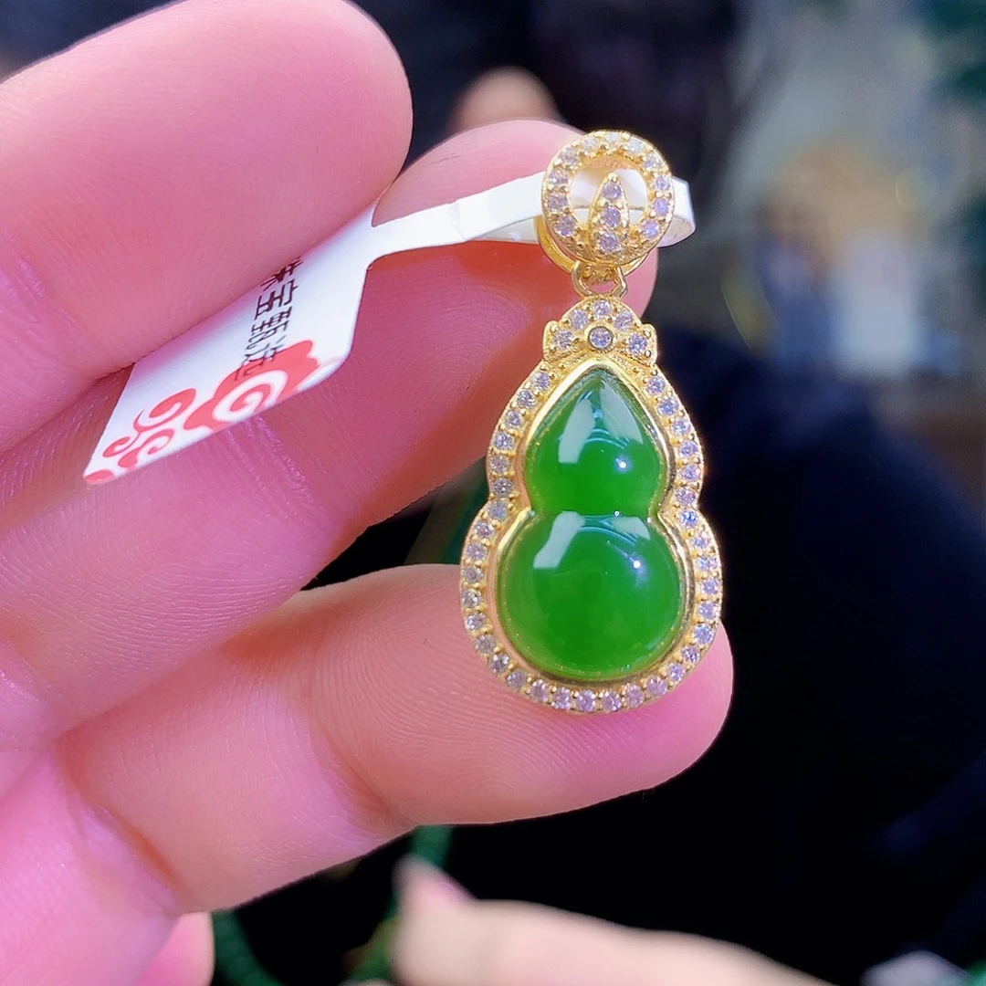 吊坠(不含链)银S925镶嵌和田玉（碧玉）吊坠