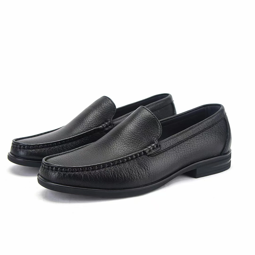 鹿皮光面男士休闲鞋黑色透气简约软底真皮套脚手工乐福鞋