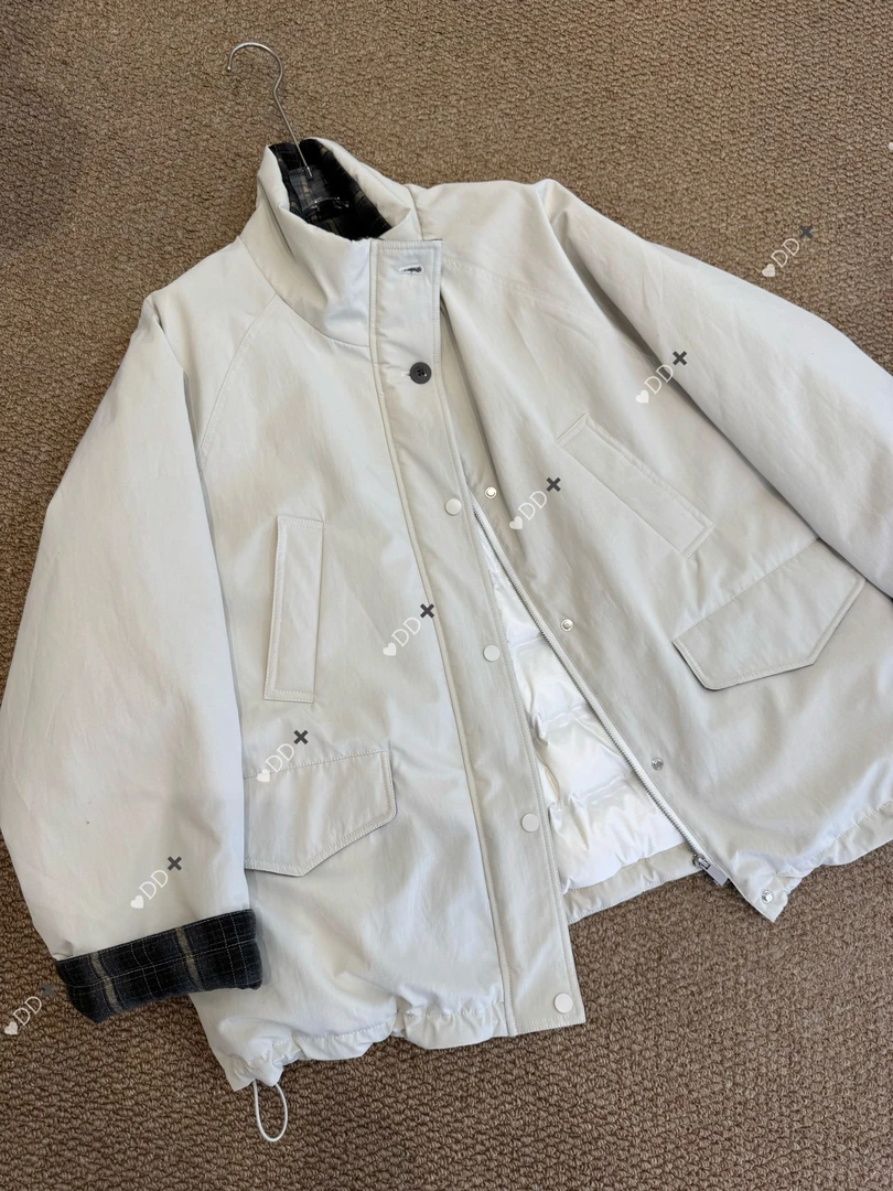 【NINI衣橱】新款羽绒服立领格子拼接百搭外套