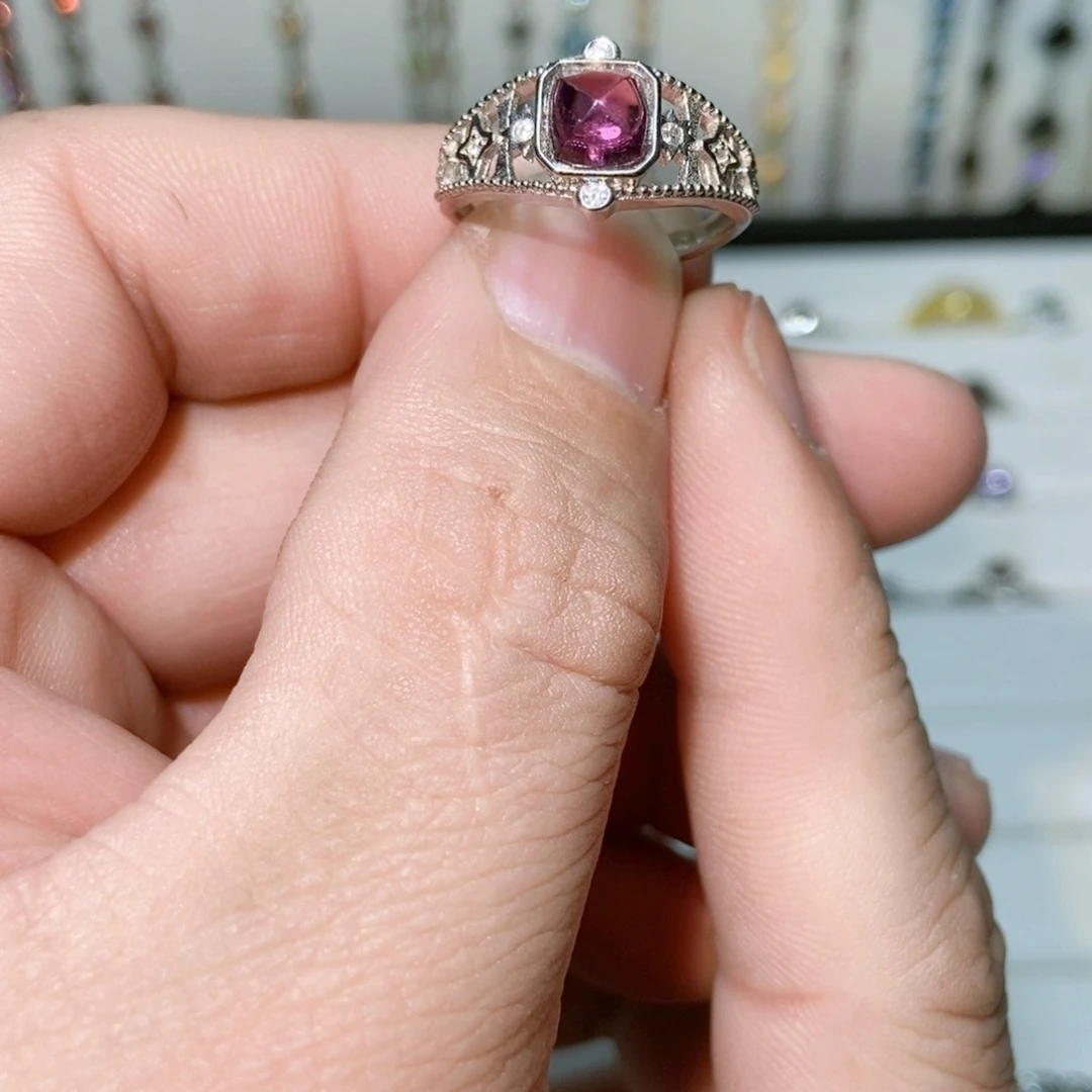 绿水晶戒指银S925镶嵌