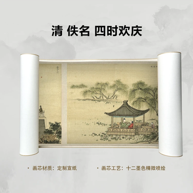 清 佚名 四时欢庆手卷国画微喷高清复刻精装裱卷轴