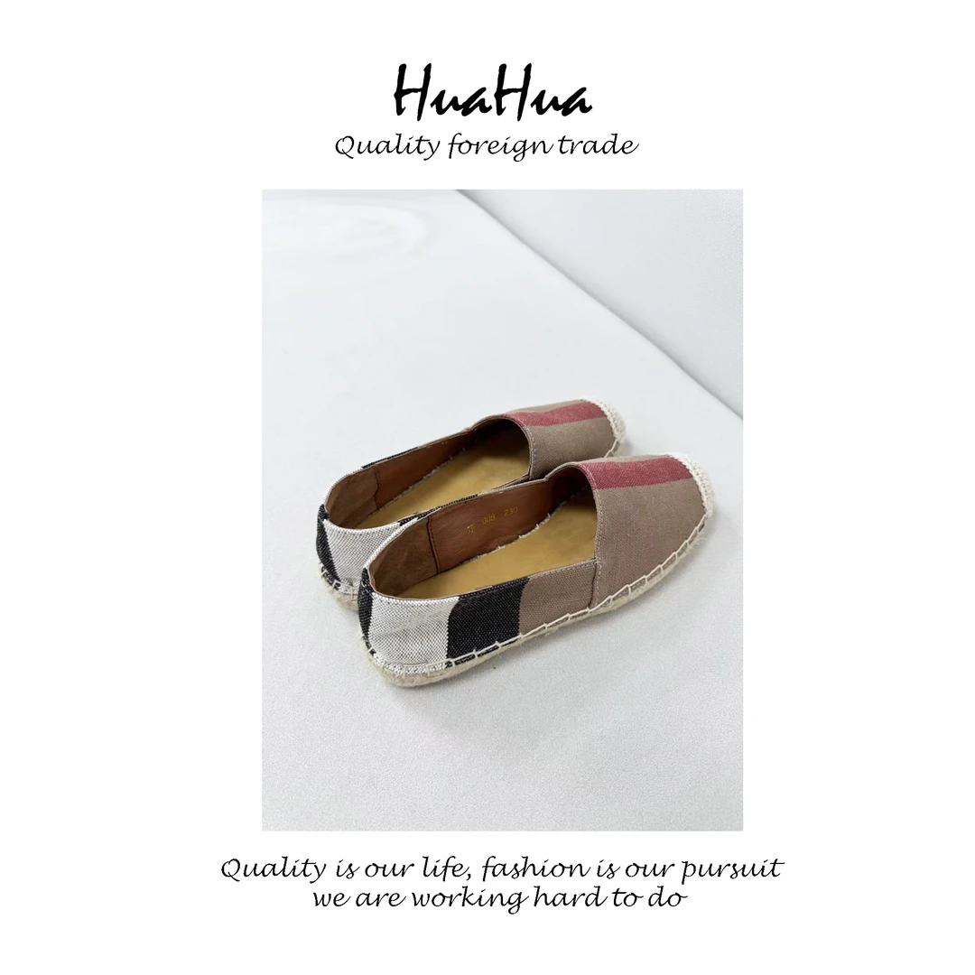 GYY 经典格纹棕拼色麻渔夫鞋单鞋透气 GYY018
