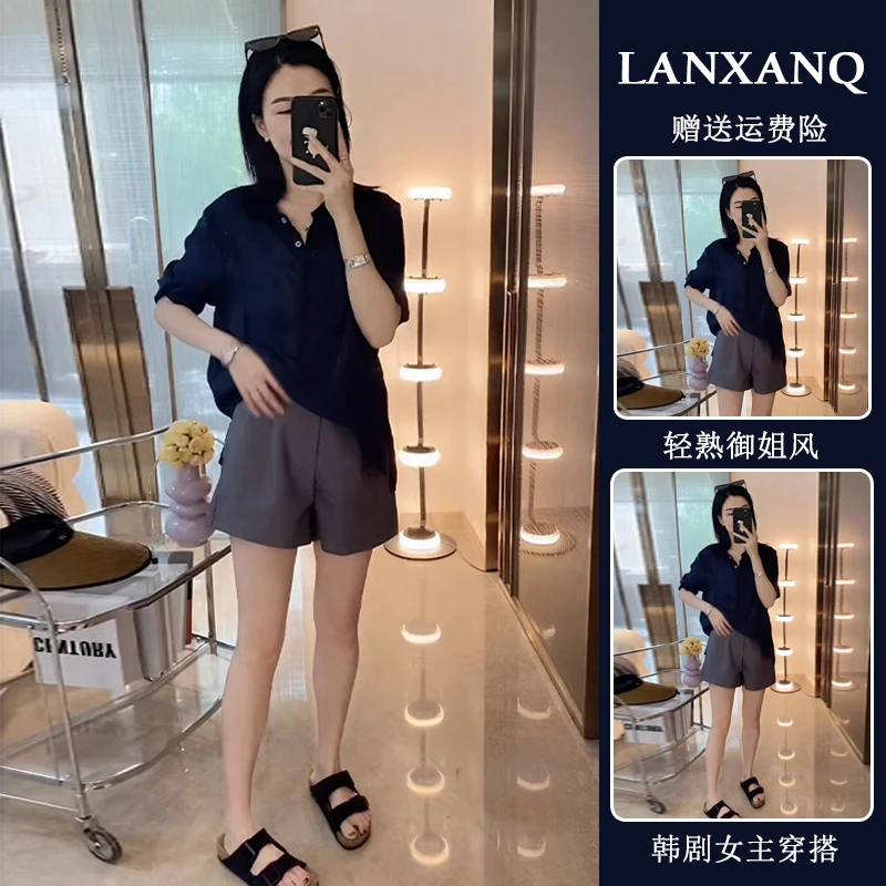 衬衫套装上衣短裤时尚休闲夏季减龄短袖显瘦气质小个子网红洋气