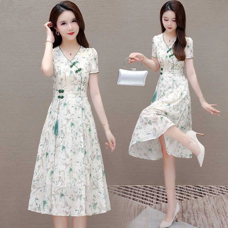 哥弟阿玛施正品【店铺热销】妈妈夏季高端精致气质蕾丝刺绣改良旗袍