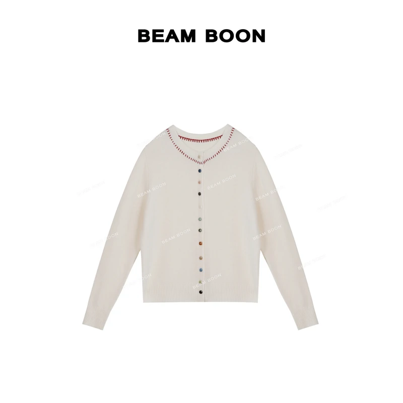 【切尔顿书馆】减龄100%羊毛层次感重工手缝线多色扣针织开衫