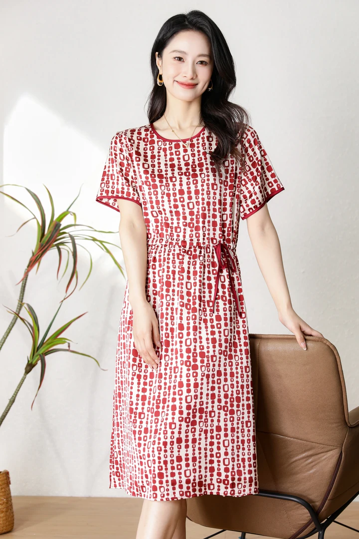 【时装高定款】发财红修身印花连衣裙女装大码连衣裙