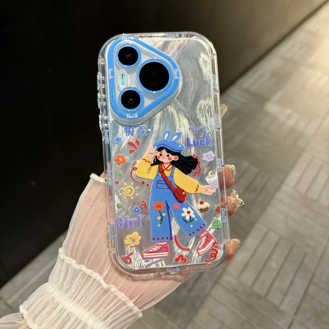 苹果/华为/oppo/vivo/小米 快乐女孩适用pura70羽纱奶油手机壳