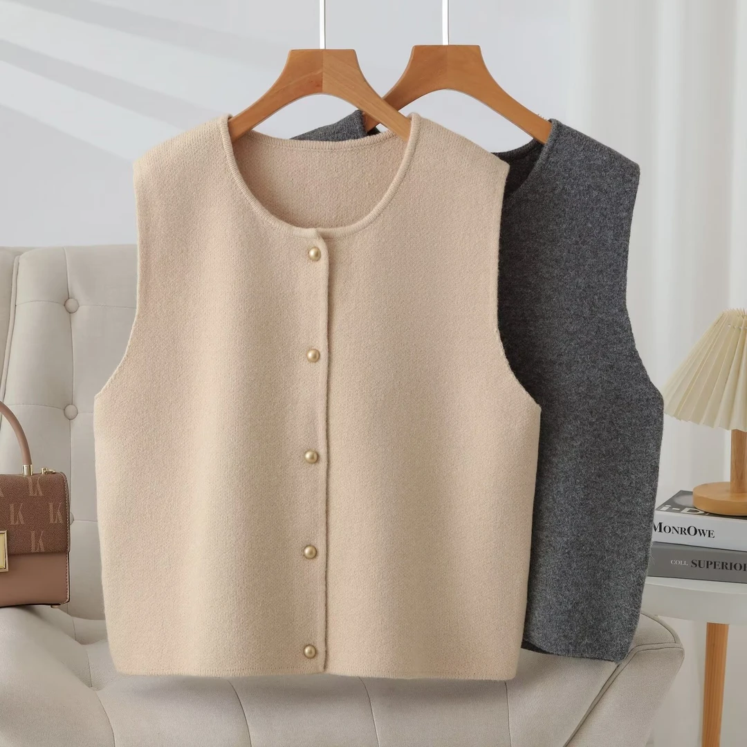 气质百搭藏肉春季新款微胖大码女装圆领针织衫开衫背心马甲上衣