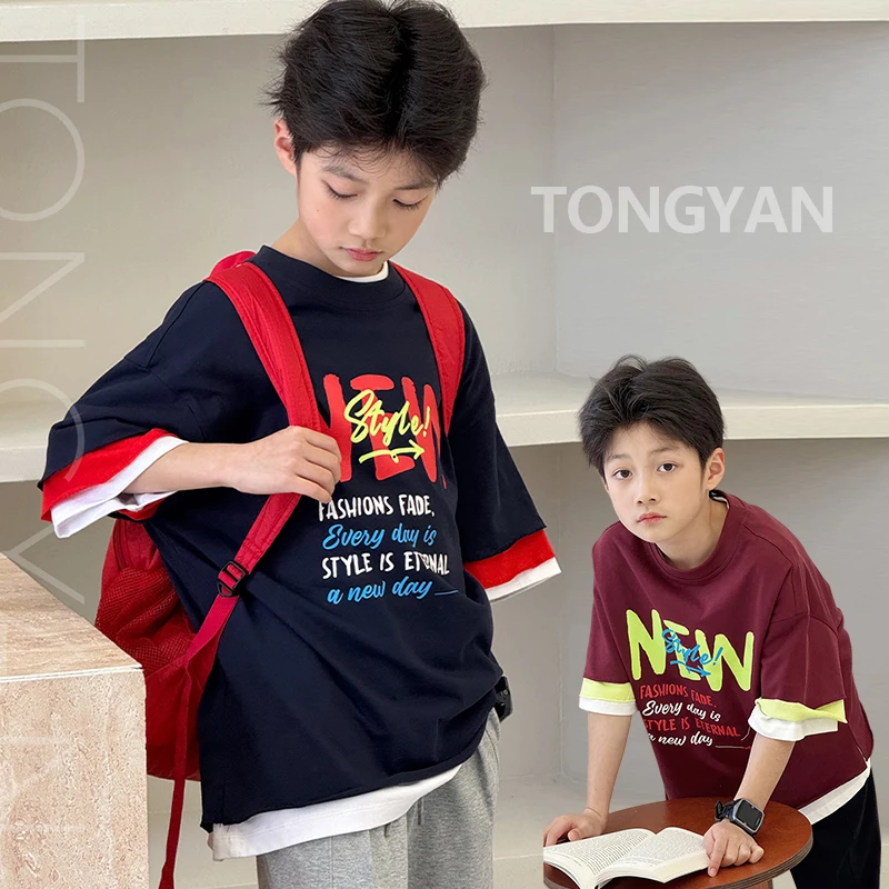 男童短袖T恤2025夏装新款自制中大童宽松半袖男孩帅气儿童上衣潮