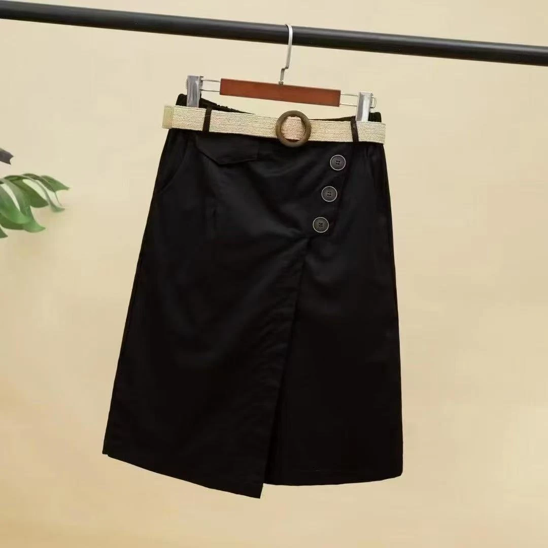 8298-欧货六分裤假两件裙裤（黑色）