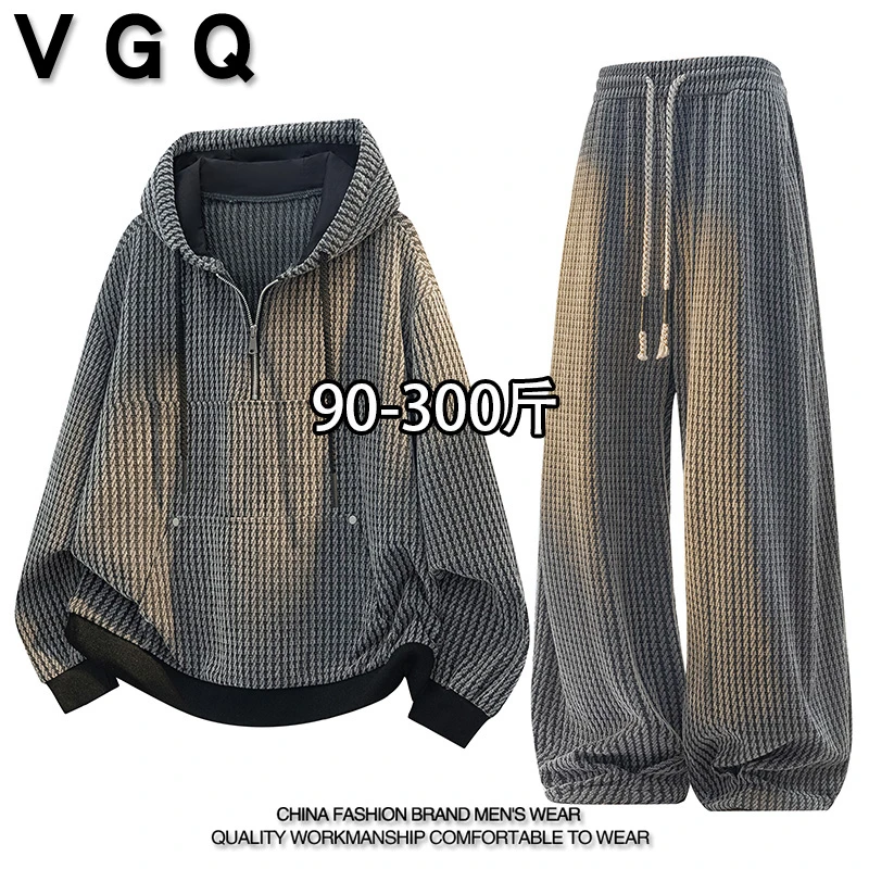 VGQ男士休闲运动套装秋季新款宽松大码美式复古百搭卫衣休闲裤子