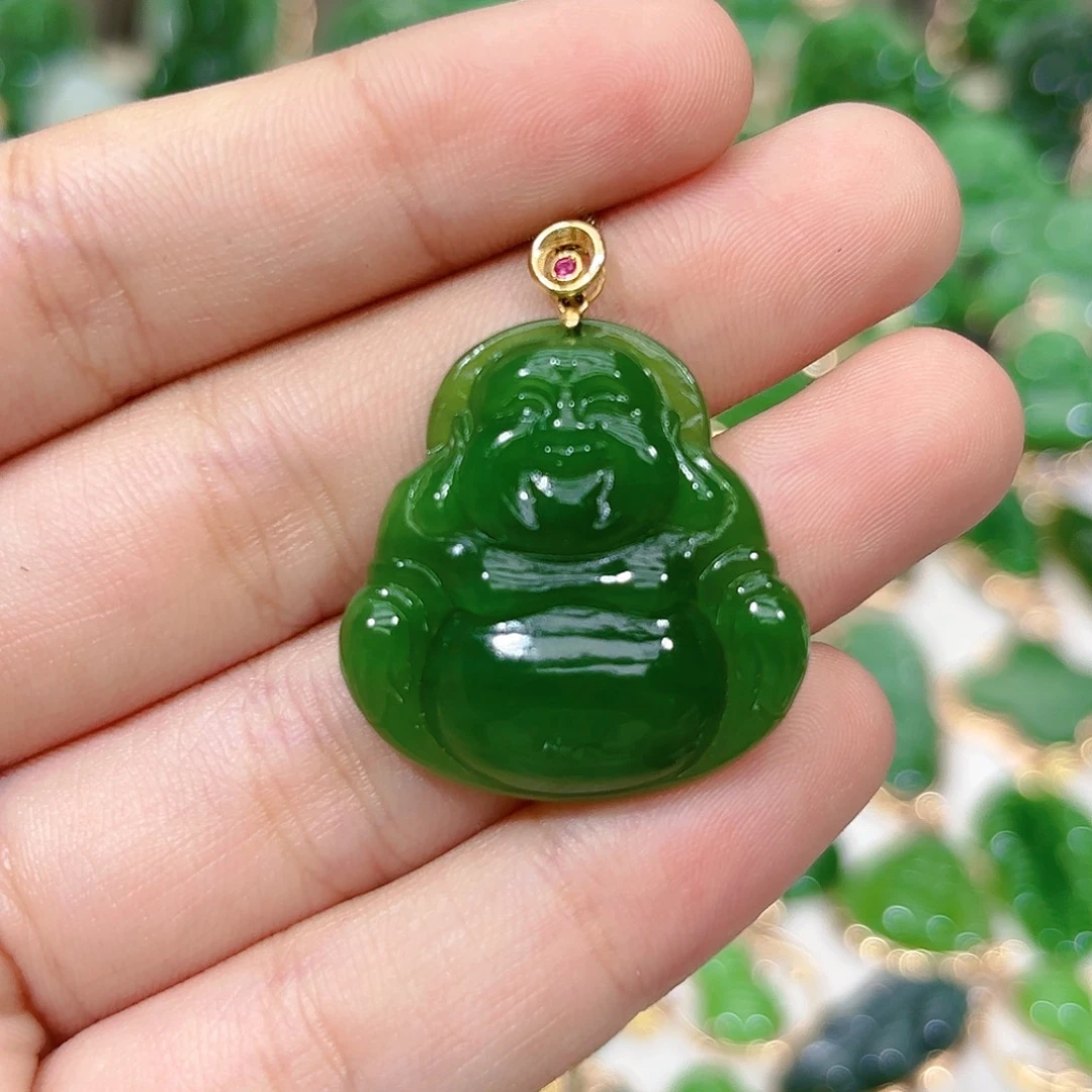 和田玉（碧玉）颈饰18K金镶嵌