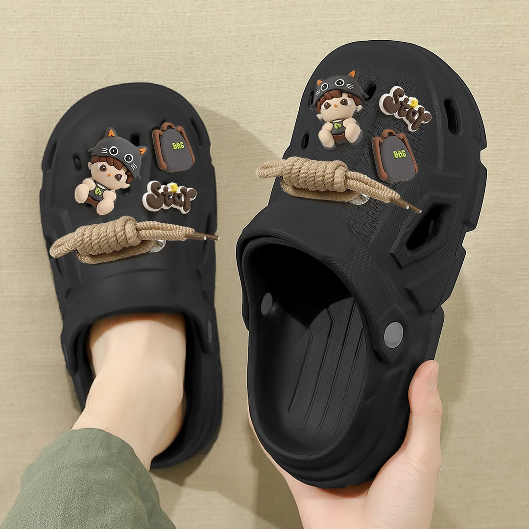 洞洞鞋男款夏季外穿2025新款海边沙滩防滑防臭踩屎感包头半凉拖男