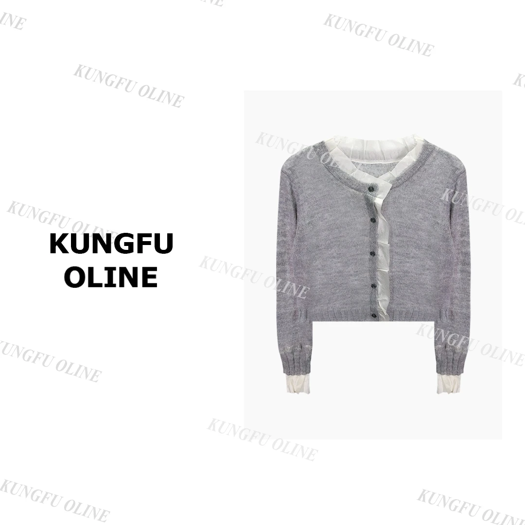 【花边拼袖开衫毛衣】KS8703早秋流光风新款休闲针织女生复古毛衣