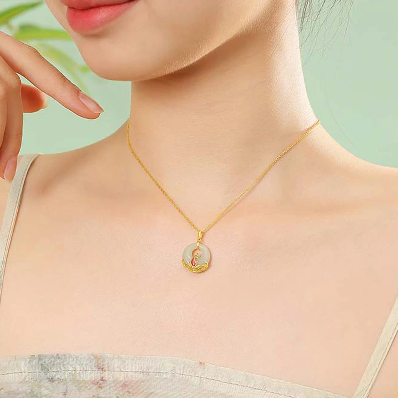 链子925银 气质锦鲤平安扣情侣项链吊坠轻奢锁骨链项链送妈妈