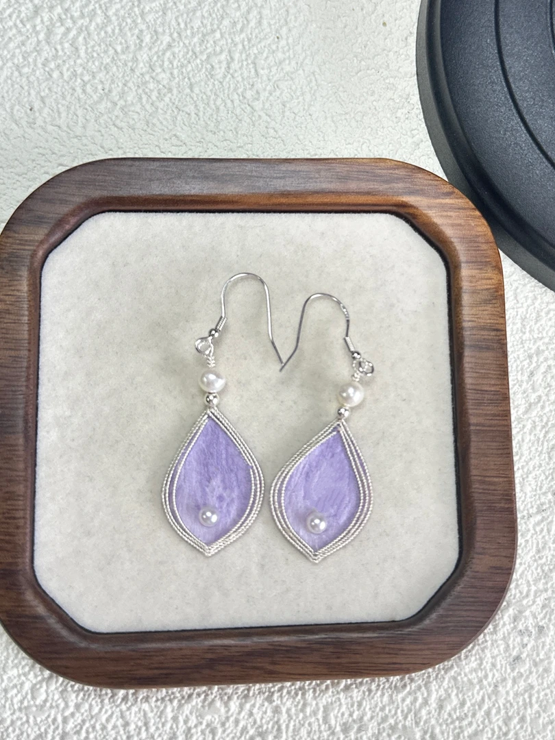 非遗纯手工绒花掐丝耳环耳坠百搭蚕丝新中式国风紫