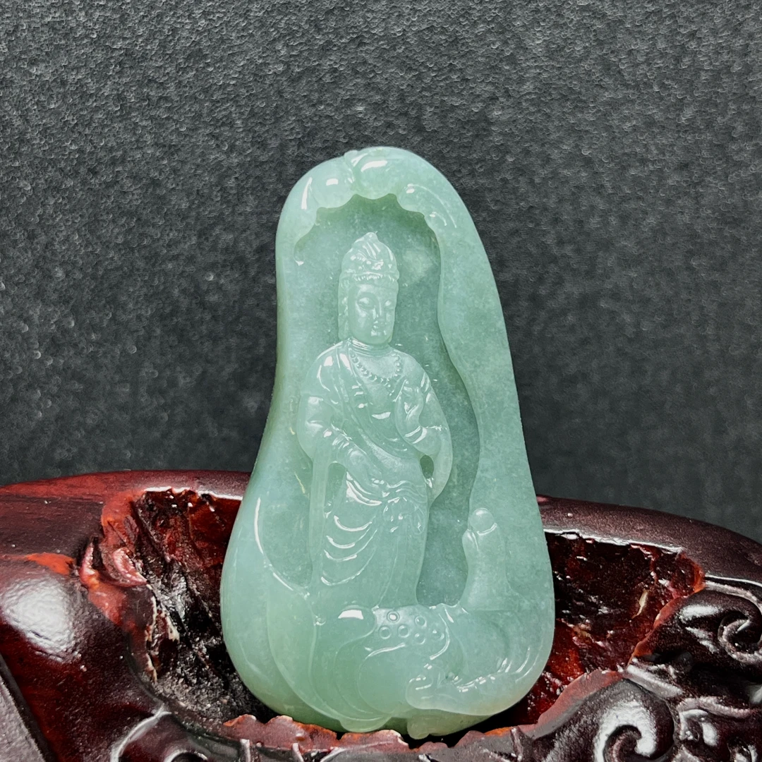 缅甸翡翠A货，站观音