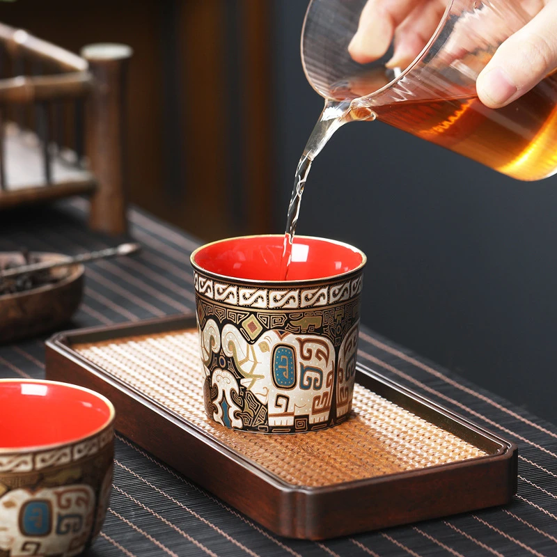 纯银掐丝珐琅彩万花主人杯饕餮风品茗杯单杯功夫茶杯喝茶杯闻香杯