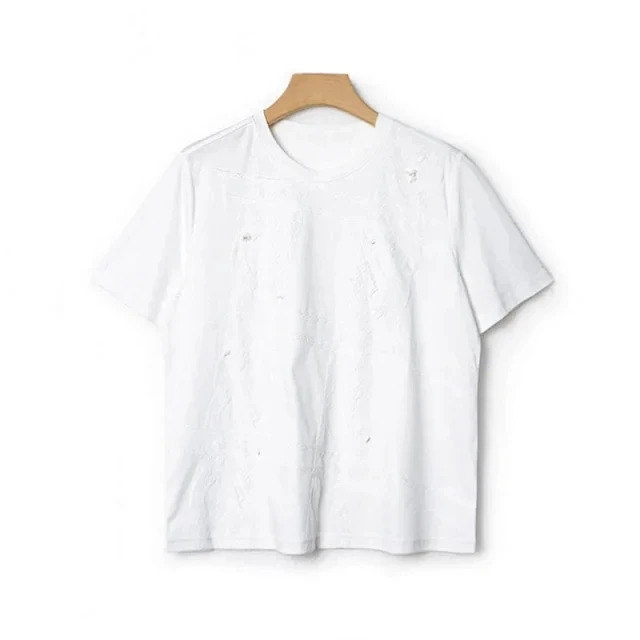 【滴滴专属】蕾丝拼接钉珠圆领T恤TX2532